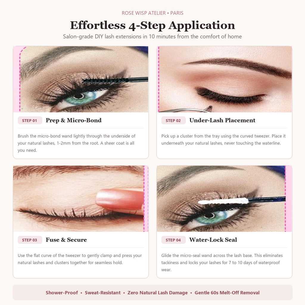 All-in-One DIY Lash Extension Kit (Clusters + Bond & Seal + Precision Tweezer)